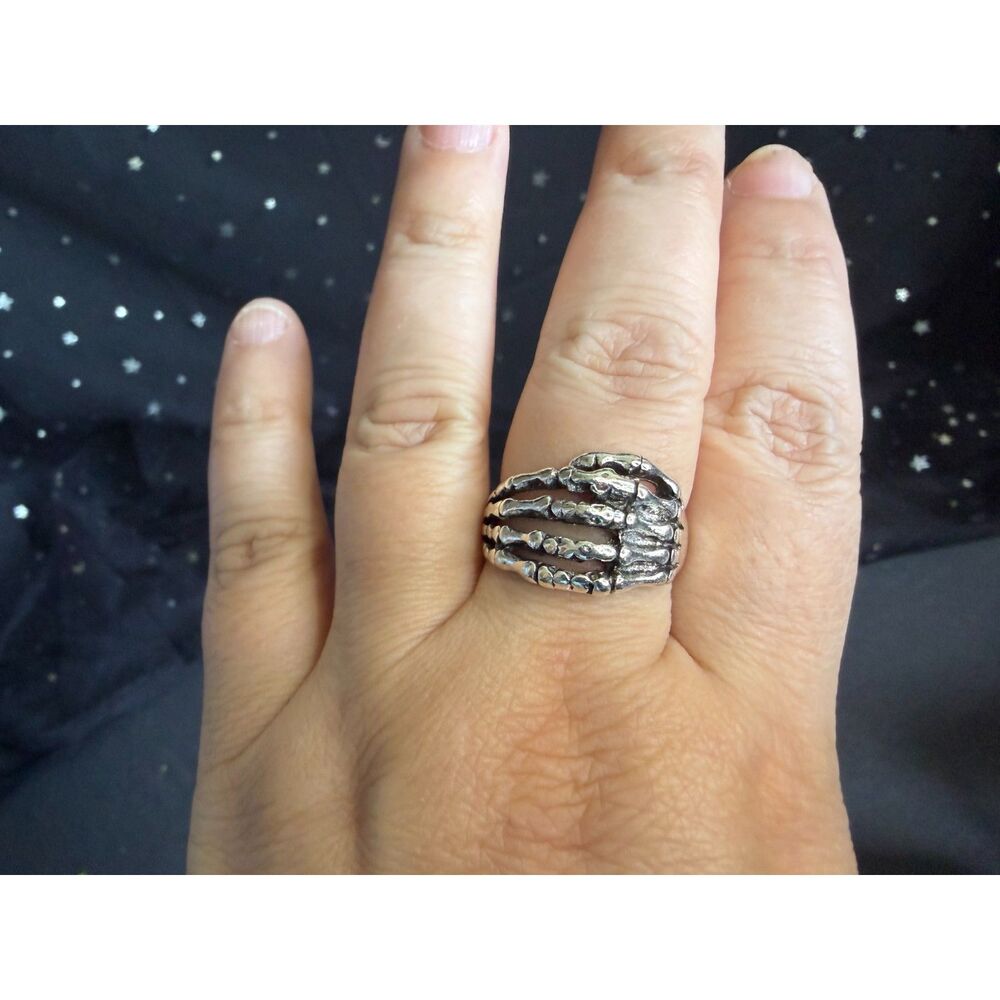 Skeleton Hands Ring Size 10.5, Silver Tone Gothic Statement Ring